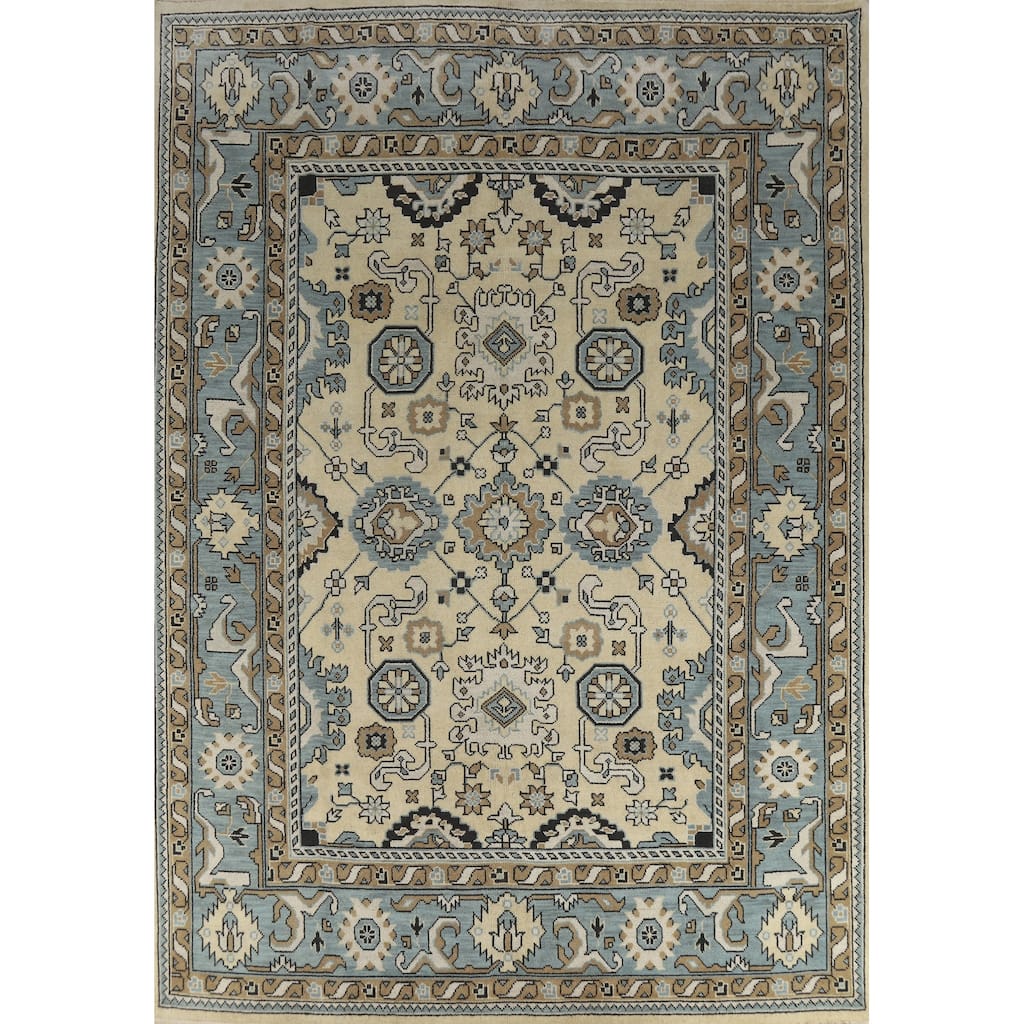 Oushak Area Rug Handmade Transitional Beige Wool Carpet - 9'2" x 11'11"