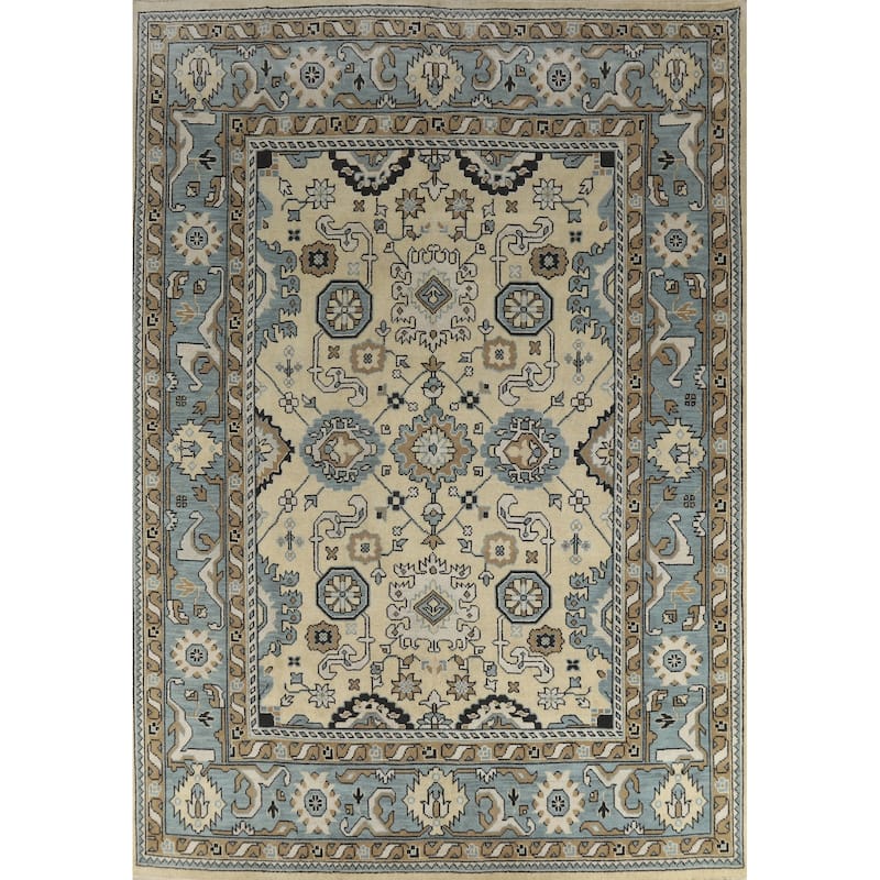 Oushak Area Rug Handmade Transitional Beige Wool Carpet - 9'2" x 11'11"