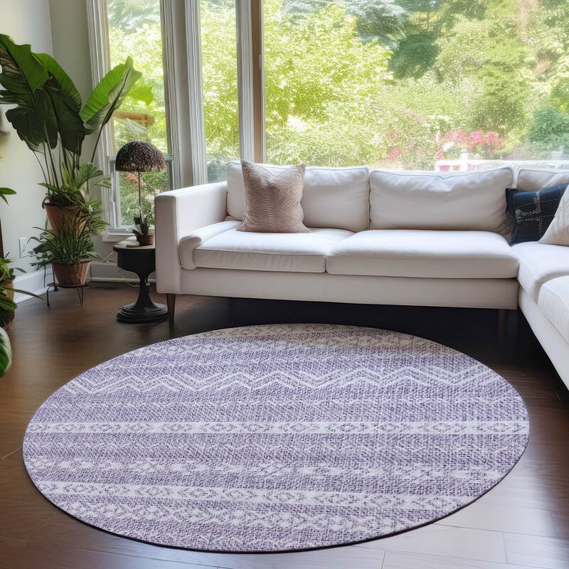 Machine Washable Indoor/ Outdoor Chantille Stripes Boho Rug