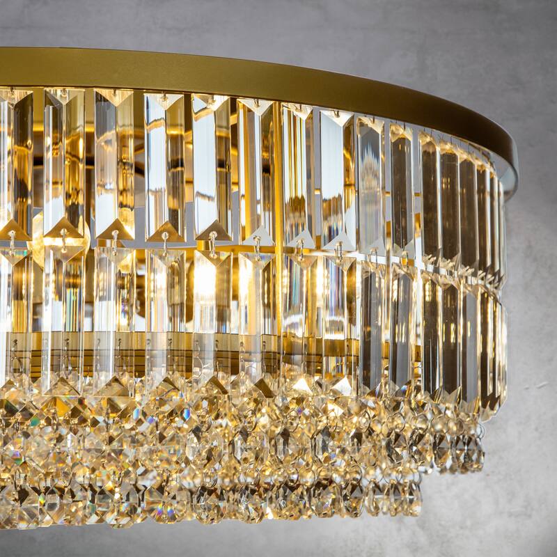 CraftHome 5 Lights 24" Modern Glam Gold Round Crystal Chandelier