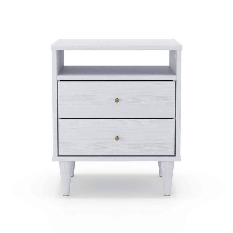 Farmhouse Rustic Mid Century 2 Drawer Nightstand