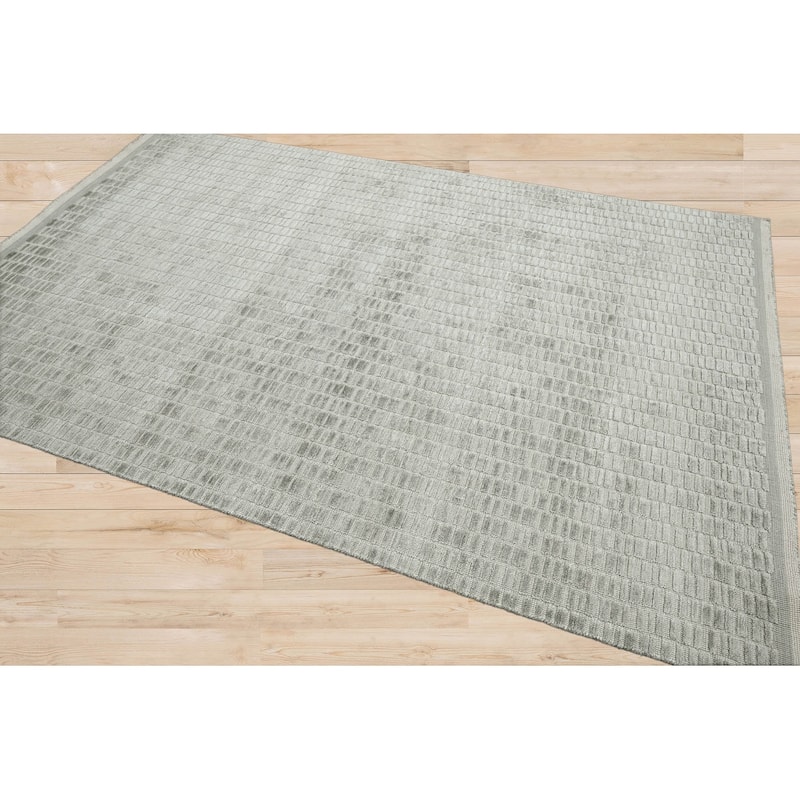 Hand Knotted Textured Tone On Tone Gray Tibetan Wool Modern Area Rug - 5' 11'' x 9' 4''