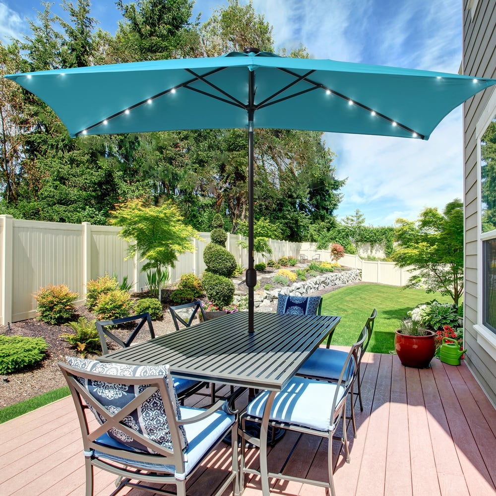 LIVOOSUN LED 10 x 6.5Ft Patio Table Umbrellas Outdoor Market Umbrella with Aluminium/Steel Pole, UV-Resistant Canopy