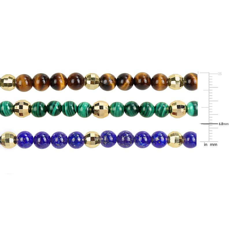 Miadora Yellow Silver Lapis Malachite and Tiger Eye Bead Bracelet 3 or 4 Piece Set