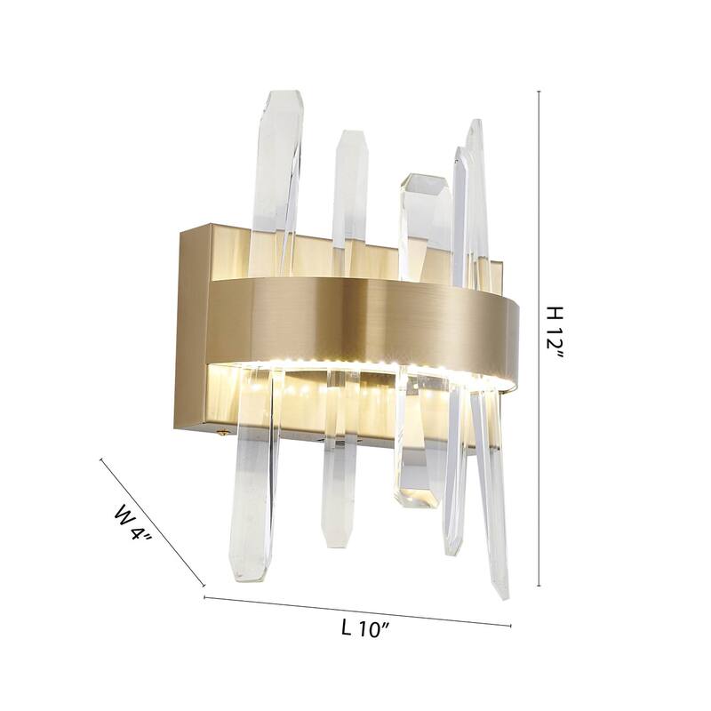 1-Light Gold Stainless Steel LED Wall Sconce With Clear Crystal Accents