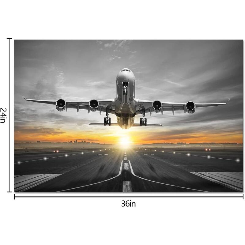 Airplane Plane Flying Over Runway Canvas Wall Art