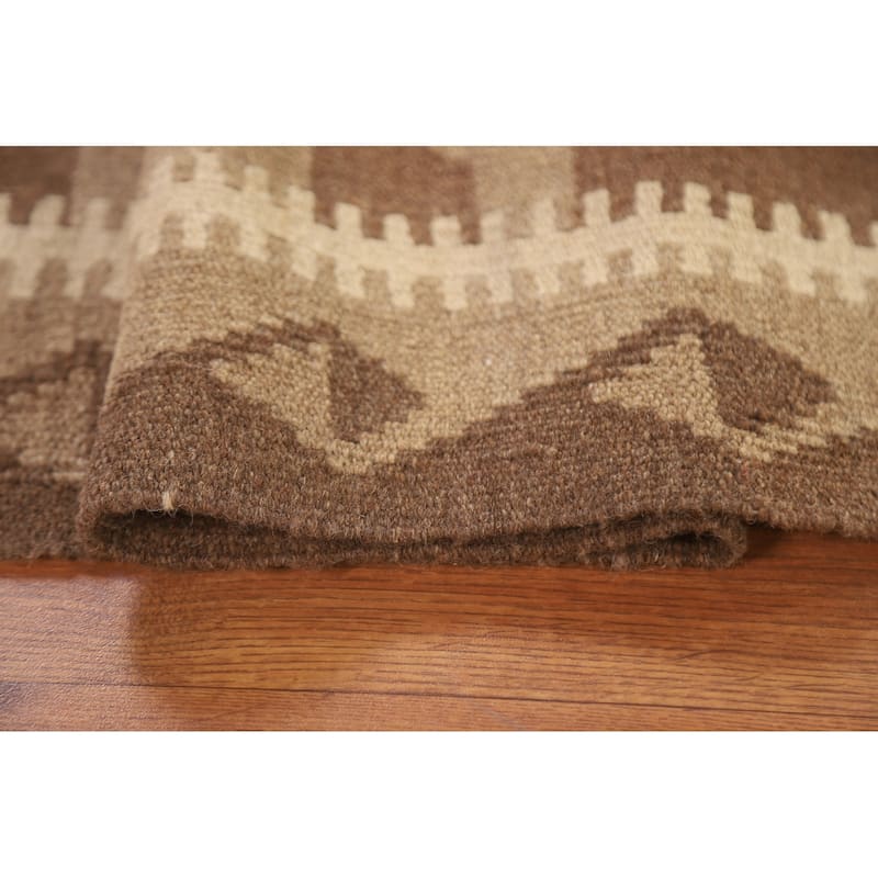 Reversible Kilim Oriental Area Rug Hand-woven Tribal Brown Wool Carpet - 5'3" x 8'3"