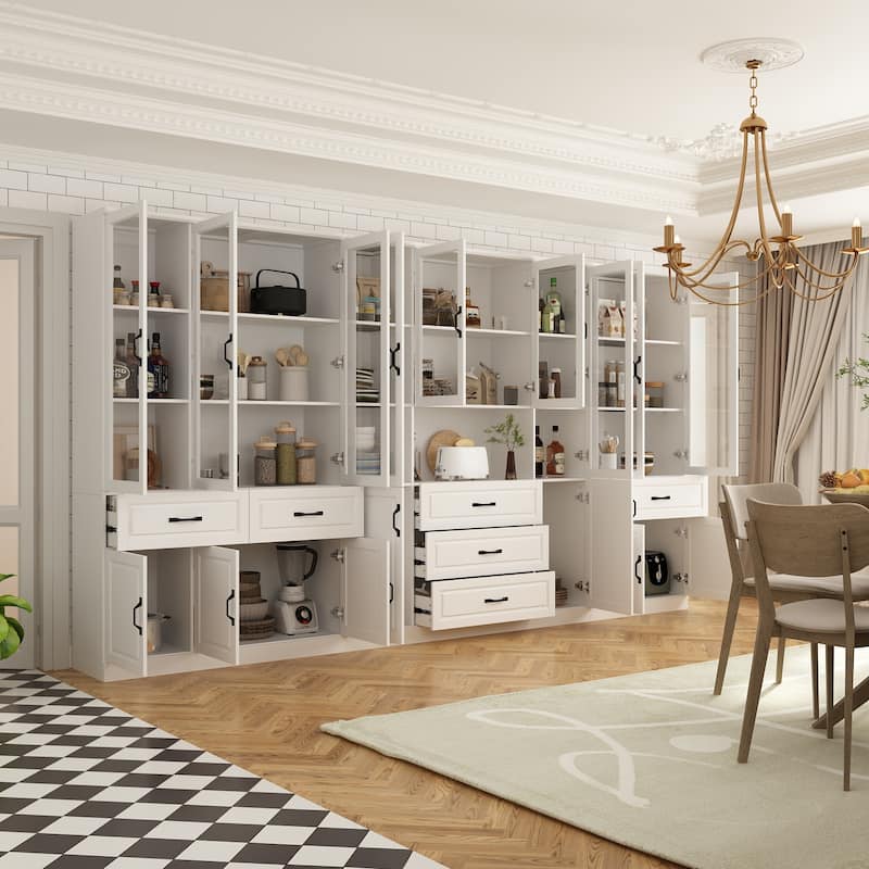 78.7"Modular White Curio Bookcase Cabinet w/Glass Doors Buffet Display