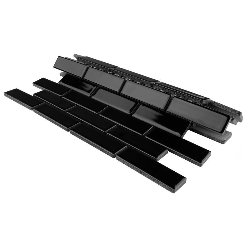 Merola Tile Metro Brick Subway Glossy Black 11-1/2" x 11-3/4" Porcelain Floor and Wall Tile
