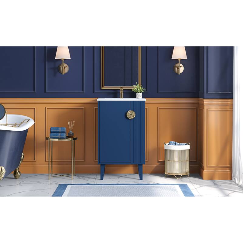 Roomfitters 20 Inch Bathroom Vanity with Ceramic Sink, Freestanding French Style Cabinet with Half-Moon Pulls