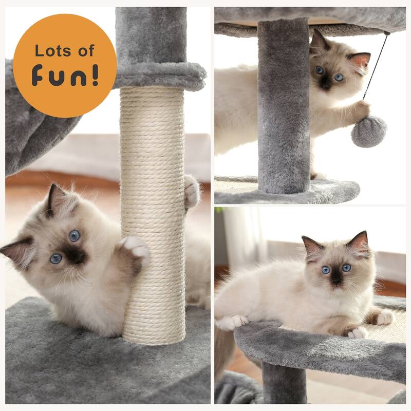 Plush Cat Tree Tower with Large Condo, Hammock and Sisal Scratching Post