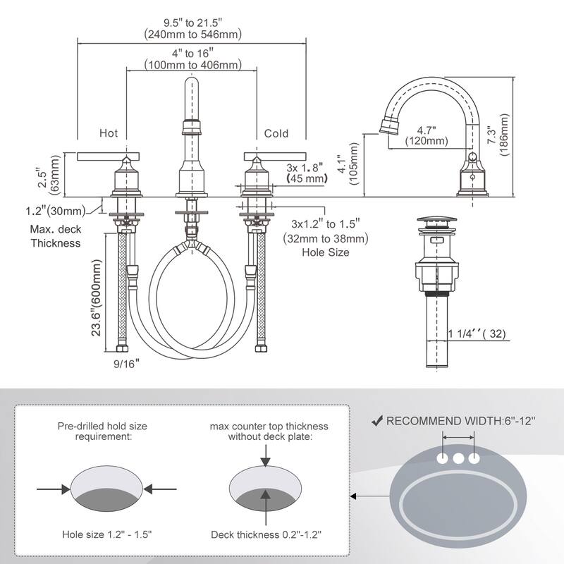 WOWOW 8 in. Widespread Double-Handle Bathroom Faucet with Drain Kit