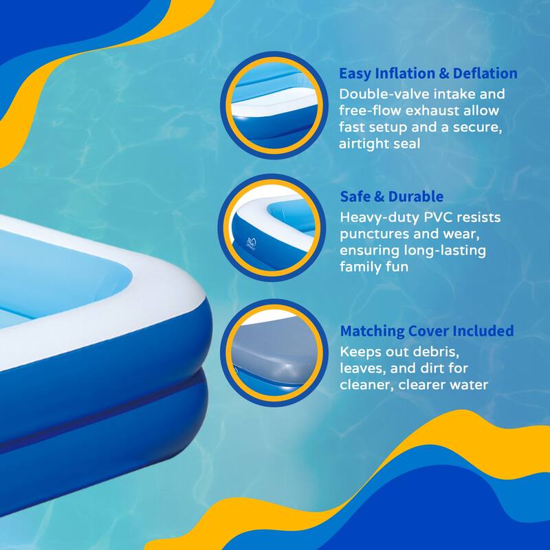 Blue Wave Inflatable Rectangular Family Pool with Cover - One-size