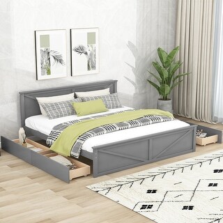 King Size Wooden Platform Bed Frame with Storage Drawers - Bed Bath ...