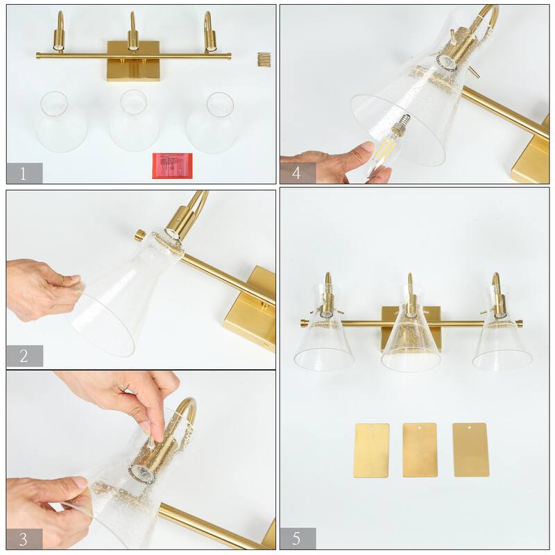 Liniya Modern 22'' Bathroom Vanity Light Brass Gold Wall Sconces Horn Seeded Glass Dimmable