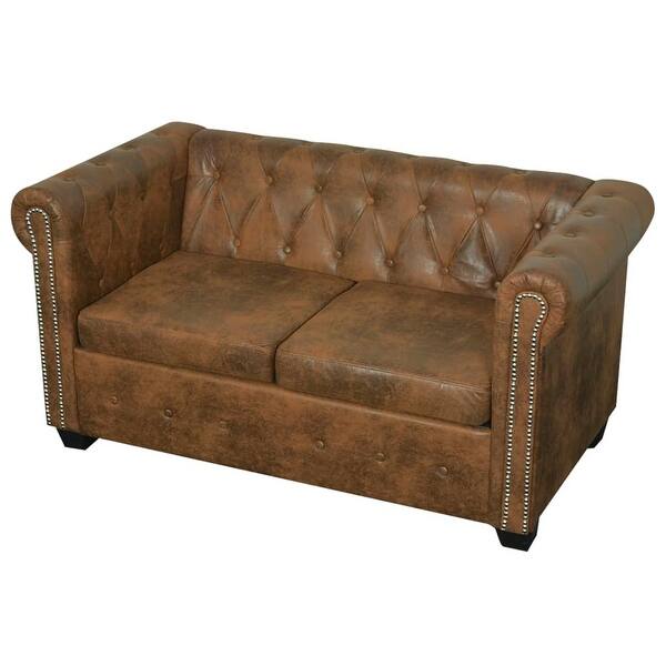 Shop Vidaxl Chesterfield Sofa 2 Seater Brown Faux Leather