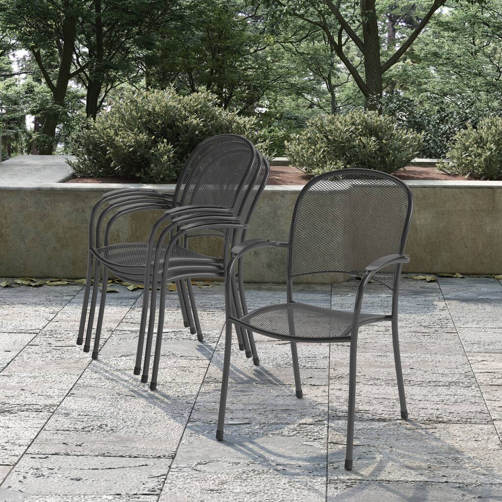 Metal Patio Chairs - Nova Collection - Steel Stack Mesh Chair 4pk ...