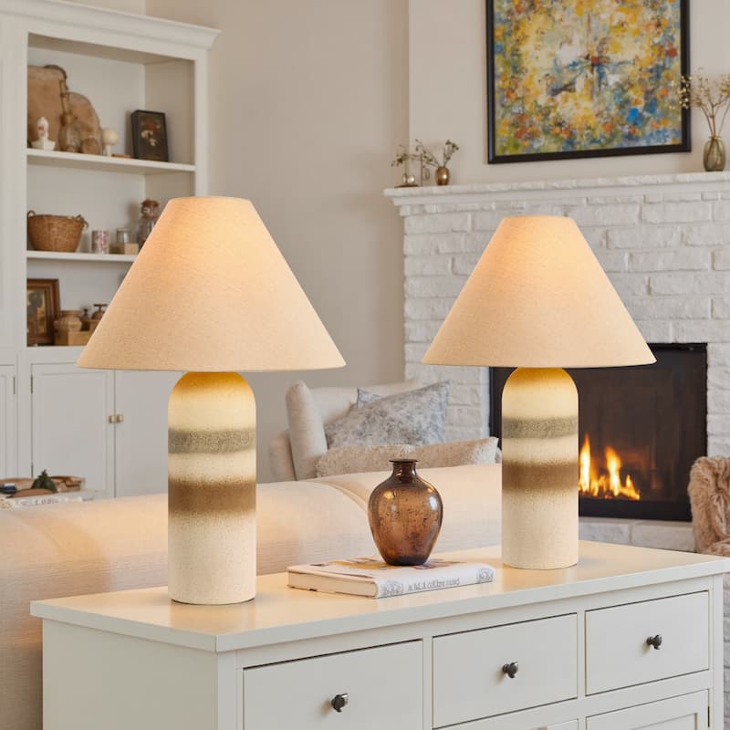 Ceramic Table Lamp with Drum Linen Shade