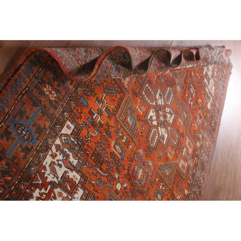 Hand Knotted Oriental 100% Wool Carpet Traditional Medallion Oranges & Rust Heriz Area Rug - 11' 4'' X 7' 11''