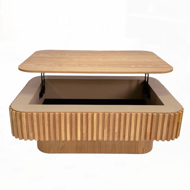 Lift-top Coffee Table Solid Wood Veneered Coffee Table with Storage and Adjustable Height