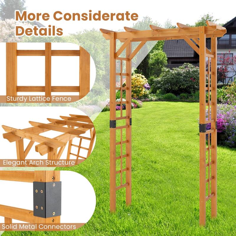 Gymax 7 FT Garden Arch Wooden Arbor Outdoor Wood Trellis for Climbing ...