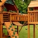 preview thumbnail 15 of 30, Gorilla Playsets Pioneer Peak Wooden Swing Set with Clatter Bridge and Tire Swing