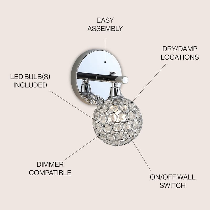 Beverly Iron/Glass Contemporary Glam LED Vanity Light, by JONATHAN Y