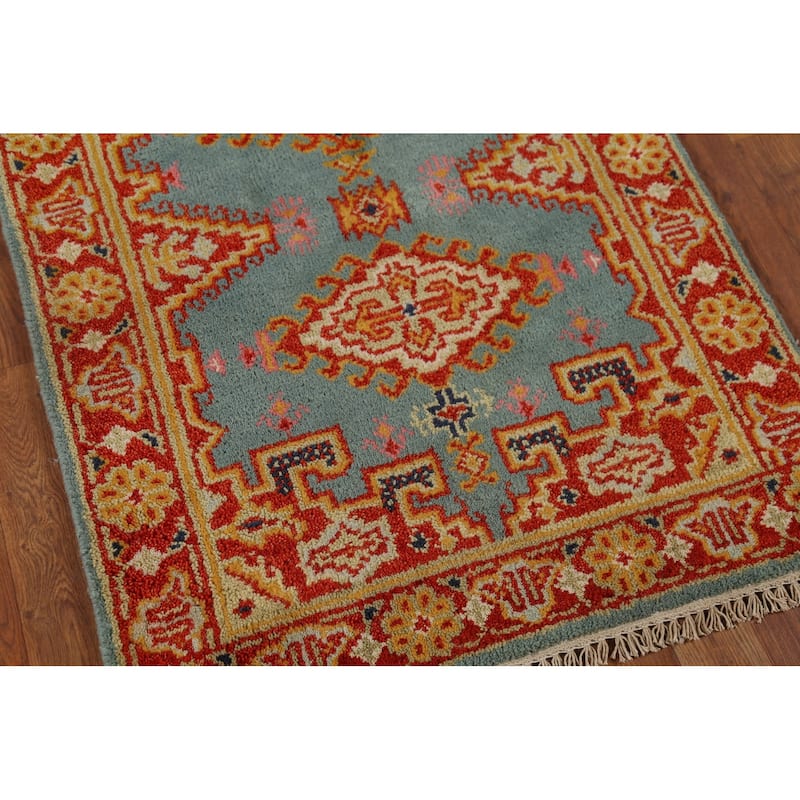 Geometric Viss Indian Runner Rug Handmade Wool Carpet - 2'7"x 11'9"