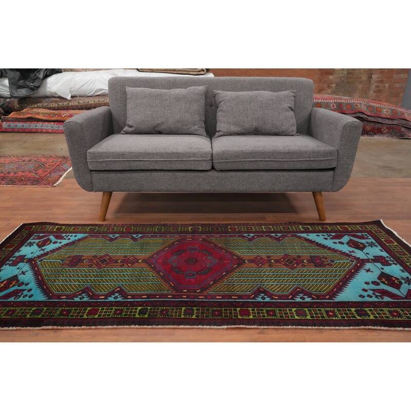 Hand Knotted Oriental 100% Wool Carpet Traditional Tribal Navy Blue & Blues Ardebil Runner Rug - 7' 1'' X 3' 0''