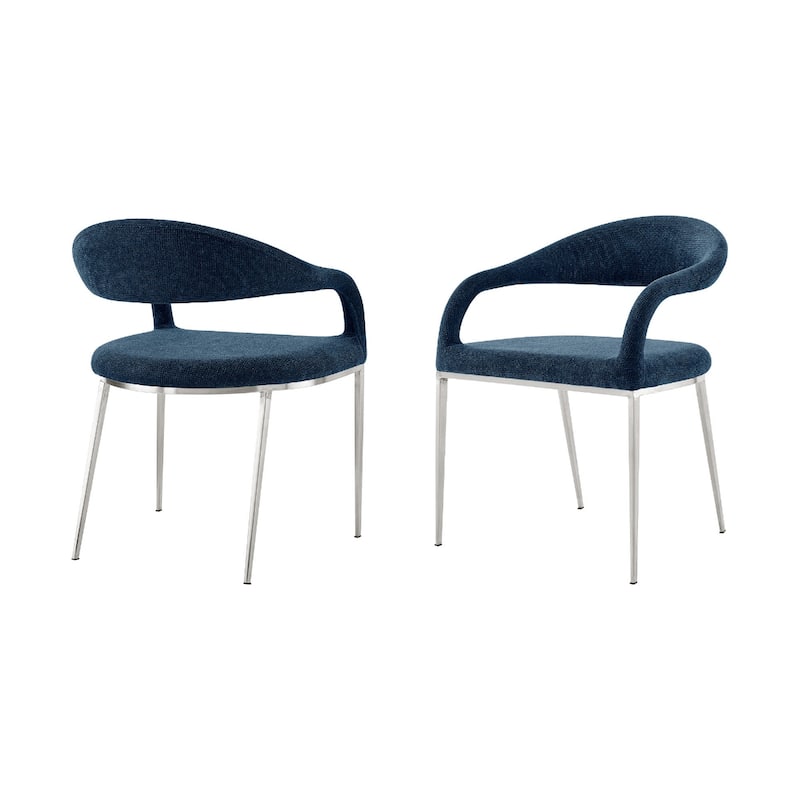 Metal Dining Armchairs with Polyester Upholstery Open Back, Set of 2 - 22” x 21” x 30” (D x W x H)