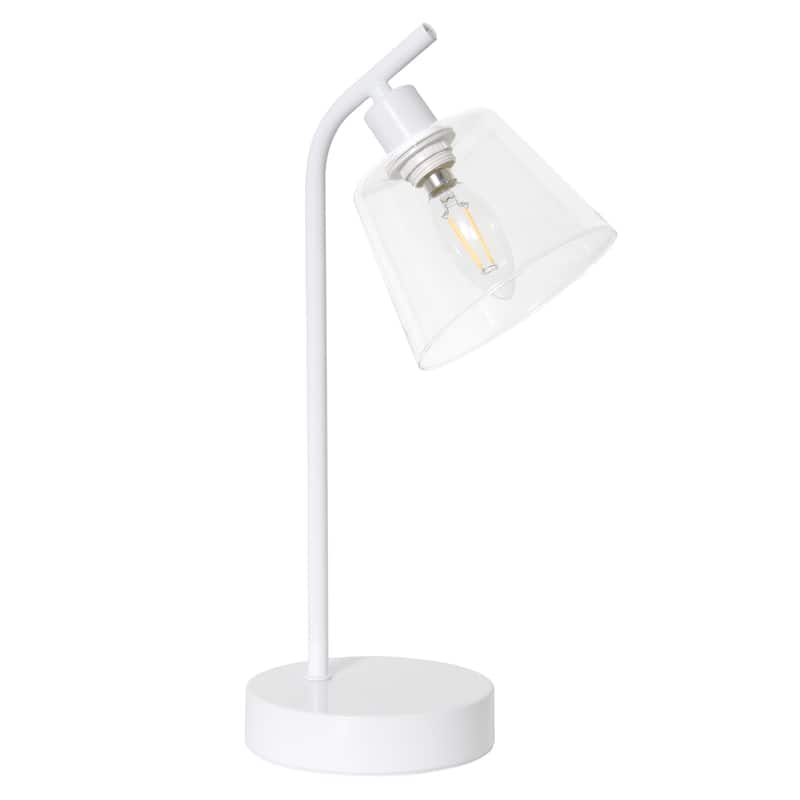 Metal Desk Lamp with Glass Shade Industrial Style Lighting - 8 x 5.50 x 15.75 in. (L x W x H) - White