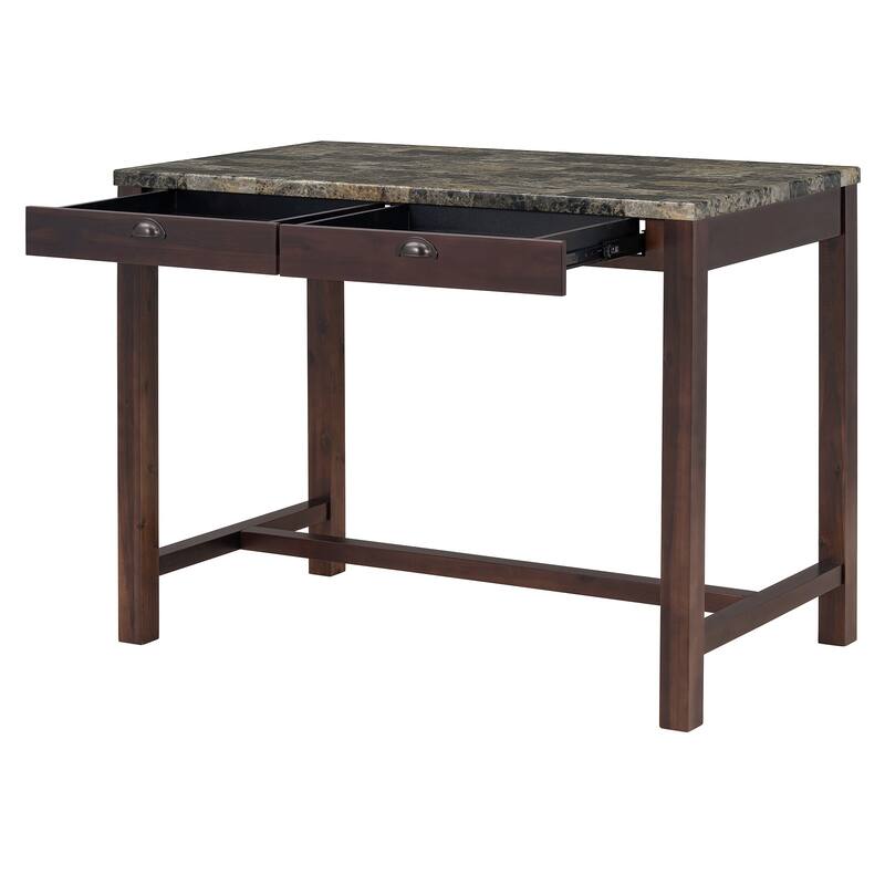 Modern Faux Marble Bar Table Set with Storage & Stools