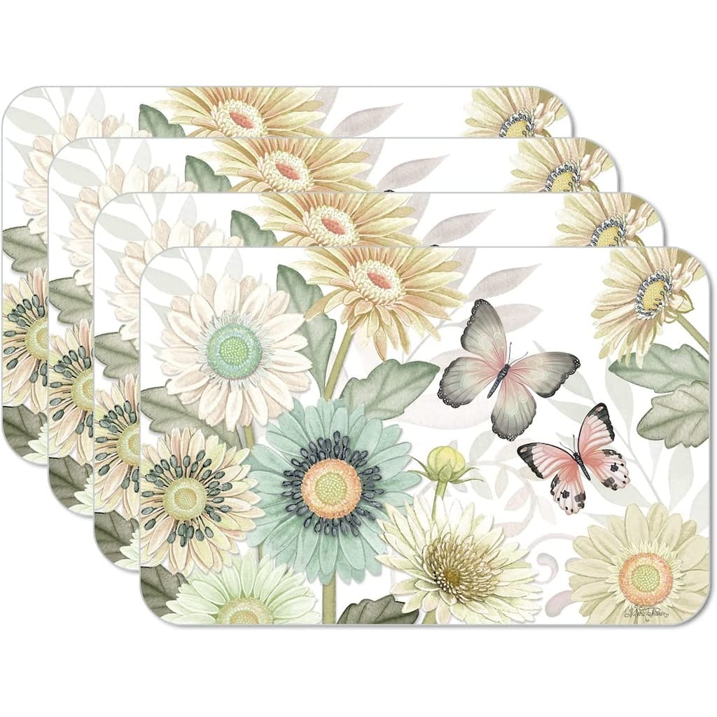 CounterArt Boho Butterfly Reversible Easy Care Flexible Plastic Placemat 4 Pack Made in The USA