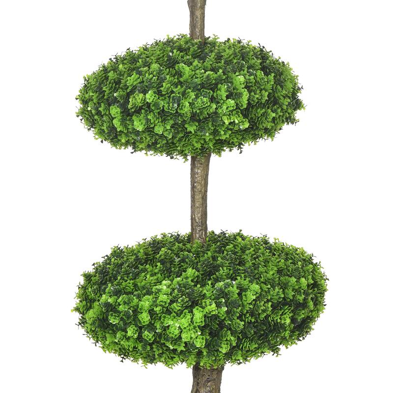 Set of 2 Artificial Boxwood Topiary Trees in Pots, Artificial Plants Faux Trees