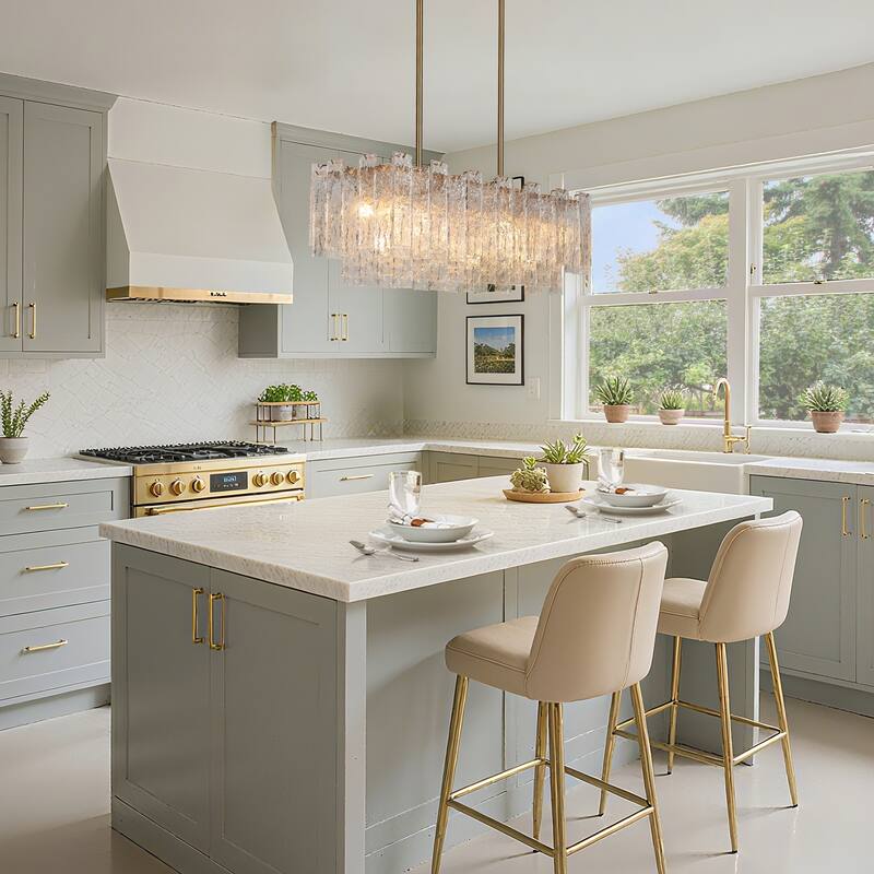 Elver Modern Gold 7-Light Textured Glass Chandelier Luxury Kitchen Island Lights - W31" x H12"