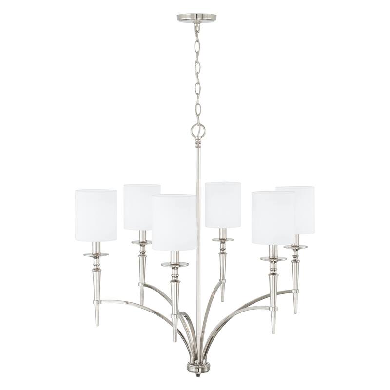 Abbie 31" 6-light Chandelier w/ White Fabric Stay-Straight Shades