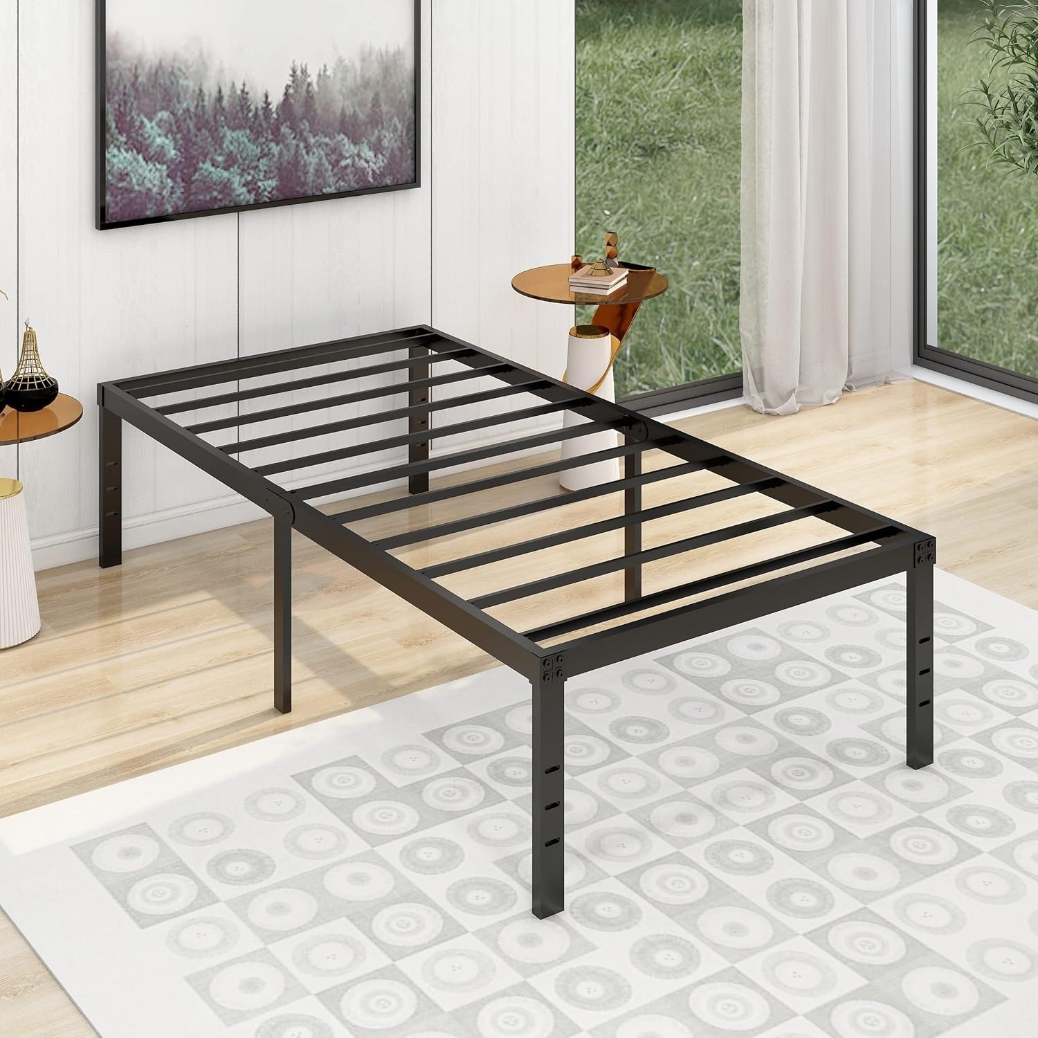 alazyhome 18 inch Heavy Duty Metal Platform Bed Frame with Storage