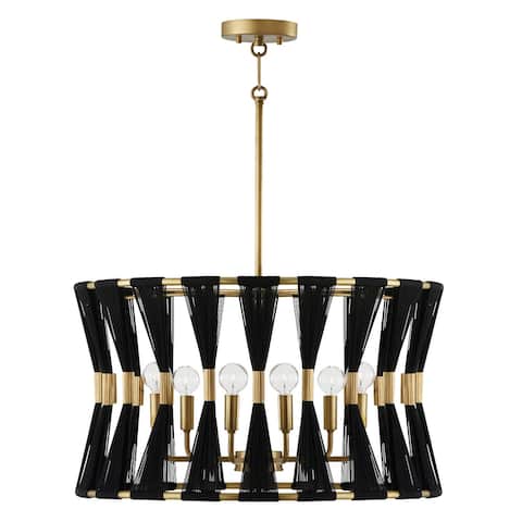 Bianca 24.5" 6-light Patinaed Brass/ Tapered String Pendant