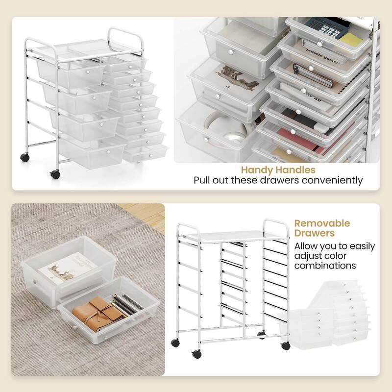 Costway 15 Drawer Rolling Storage Cart Tools Scrapbook Paper Office - See Details