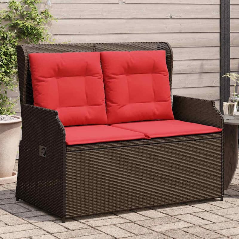 vidaXL Garden Bench with Cushion Brown Poly rattan - 26 x 43 x 37