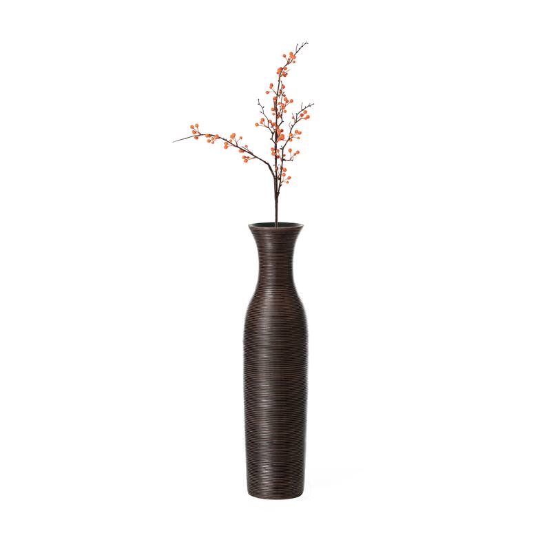 Tall Decorative Modern Ribbed Trumpet Design Brown Floor Vase - Contemporary Home Decor - Small 