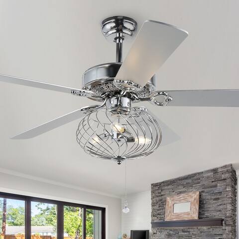 Belladepot Modern Industrial Cage Ceiling Fan with Remote Control and Light Kit, Chrome