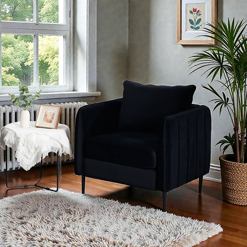 Velvet Accent Chair for Living Room, Mid Century Modern Single Sofa Chair with Pillow and Metal Legs