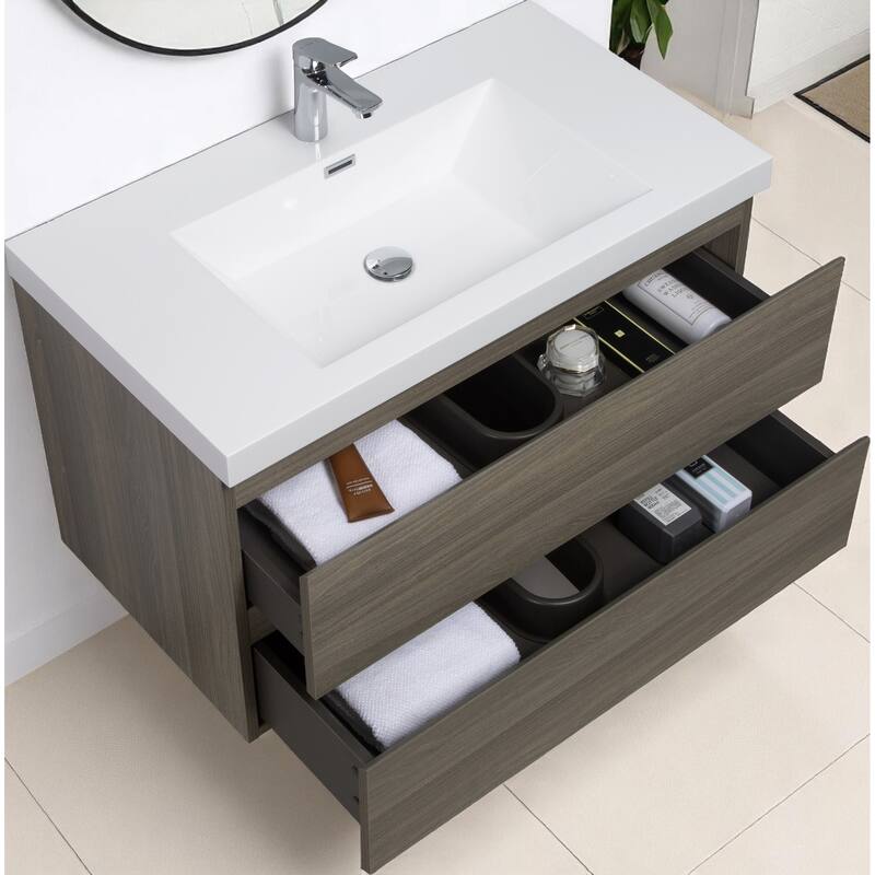 30" Wall-Mounted Bathroom Vanity with Resin Sink - Floating Bathroom Cabinet with Soft-Close Hinges,Floating Vanity Cabinet