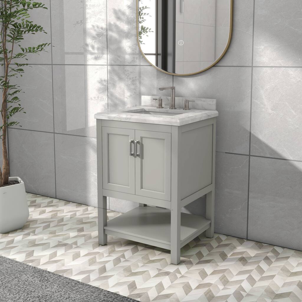 Furniture of America Anya 25" Single Bathroom Vanity with White Carrera Marble Top and Undermount Sink