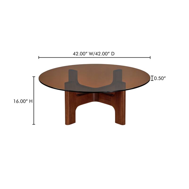 NADAAL STUDIOS Thea Coffee Table, Oval Amber Tempered Glass Top, Rubber Wood Legs, Amber
