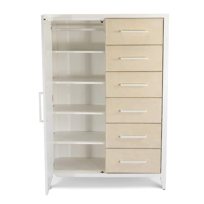 Miramar Woven Mirrored Door Chest Sand and Stark White Finish