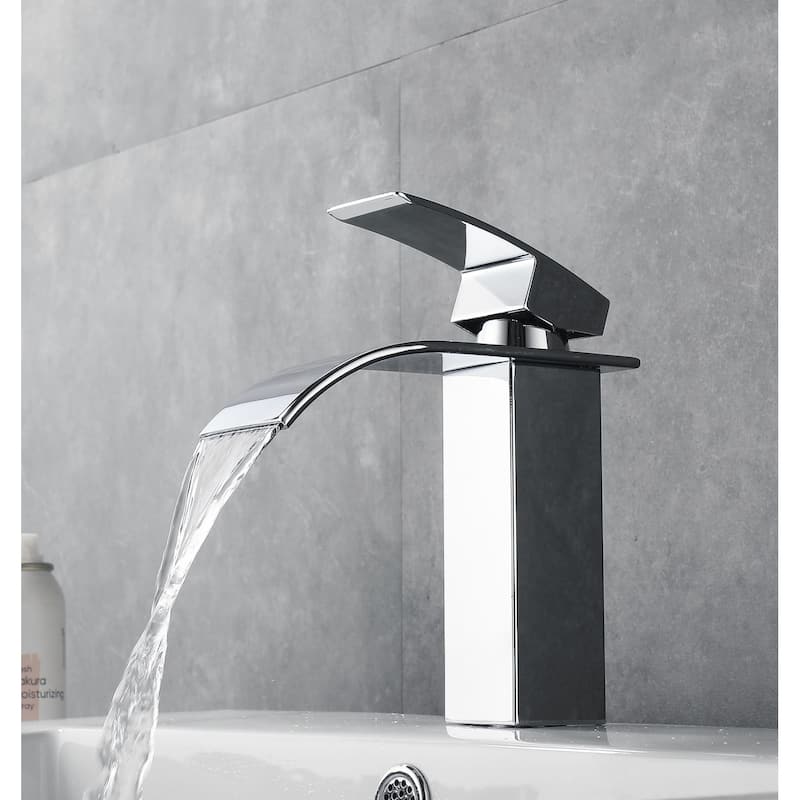 Single Hole Waterfall Spout Bathroom Faucet and Pop Up Drain Included