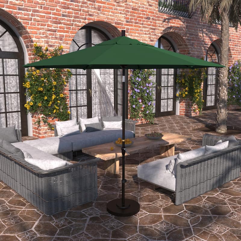 California Umbrella 9' Sunset Series Patio Umbrella Bronze Aluminum Frame and Ribs, Crank Lift Auto Tilt, Sunbrella Cilantro - Forest Green
