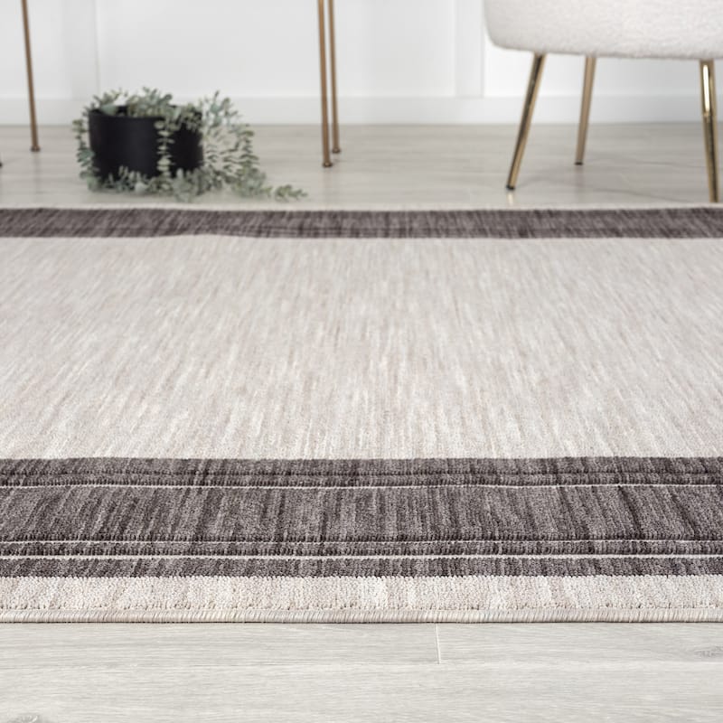 Sevita Ivory/Gray Bordered PET Yarn Indoor/Outdoor Area Rug